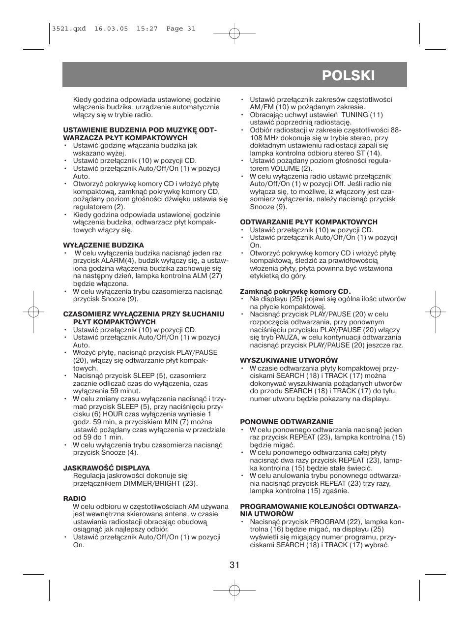 Polski | Vitek VT-3521 User Manual | Page 31 / 48