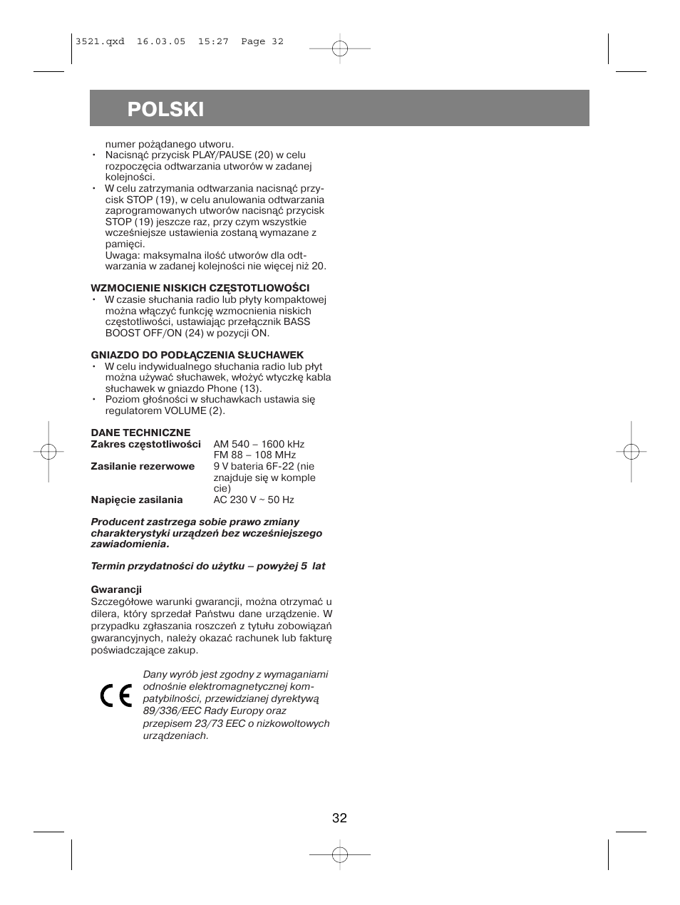 Polski | Vitek VT-3521 User Manual | Page 32 / 48