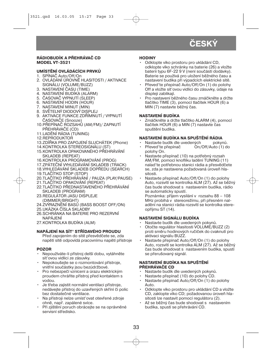 Èeský | Vitek VT-3521 User Manual | Page 33 / 48