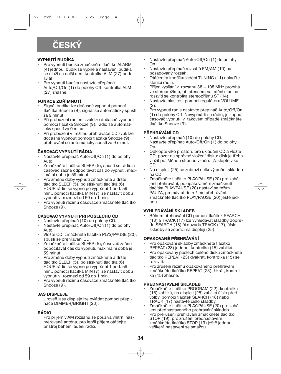 Èeský | Vitek VT-3521 User Manual | Page 34 / 48