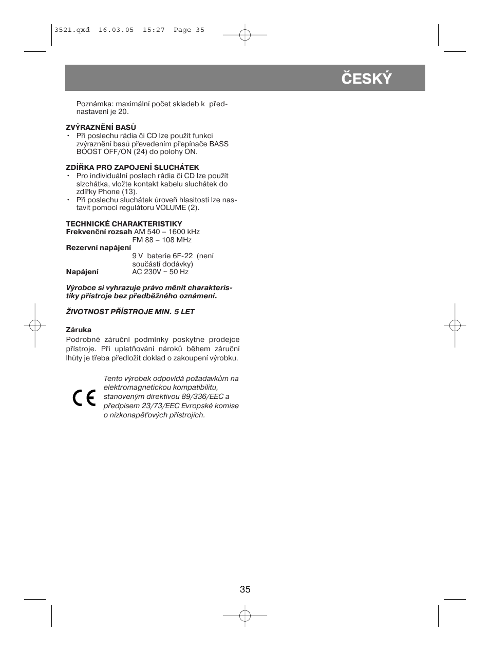 Èeský | Vitek VT-3521 User Manual | Page 35 / 48