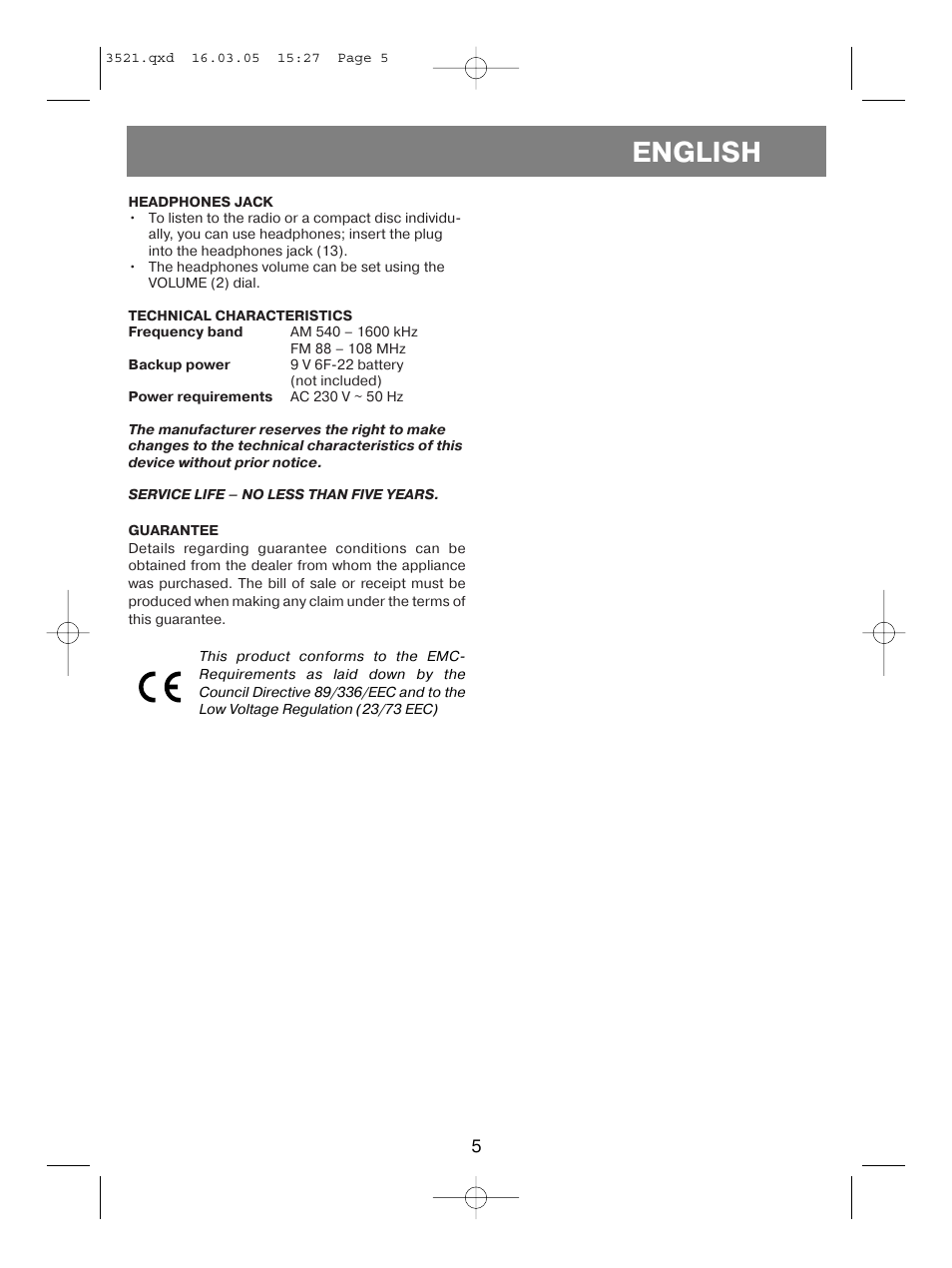 English | Vitek VT-3521 User Manual | Page 5 / 48