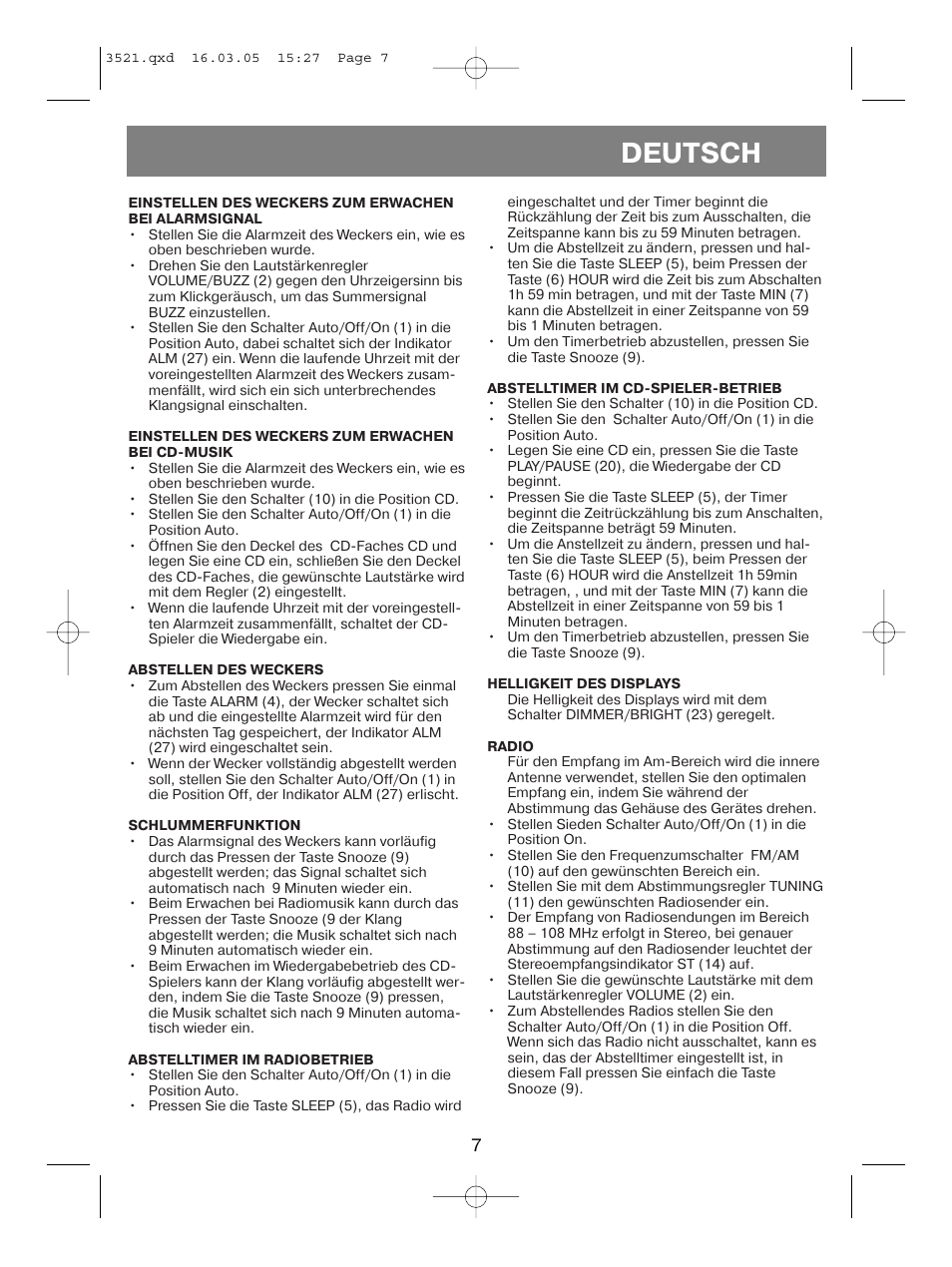 Deutsch | Vitek VT-3521 User Manual | Page 7 / 48