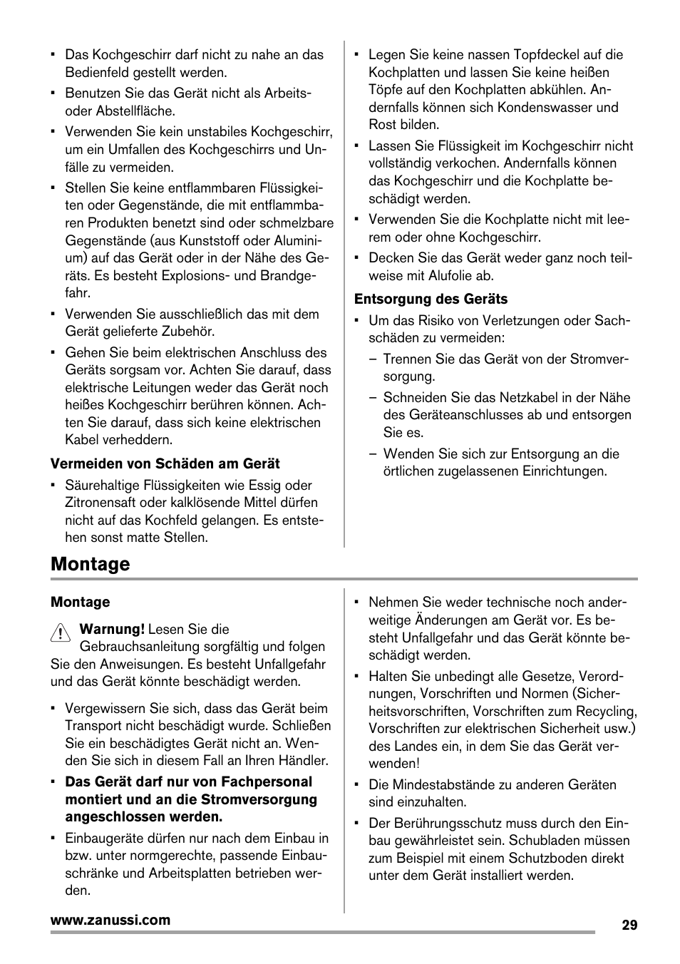 Montage | Zanussi ZEE 6940 FXA User Manual | Page 29 / 40