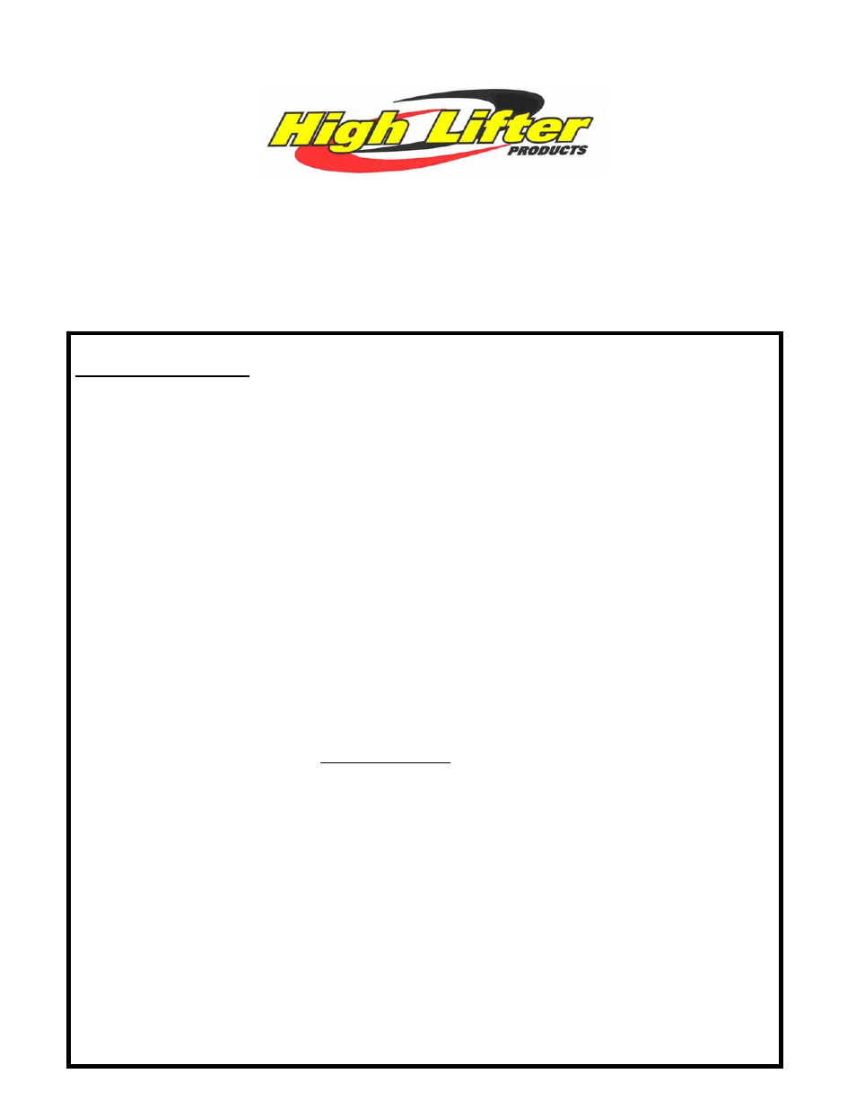 High lifter products, inc. (318) 524-2270, Lift kit installation instructions, Read before installation | Lift brackets 10 | High Lifter Lift Kit for Arctic Cat 500 Solid Axle User Manual | Page 2 / 9