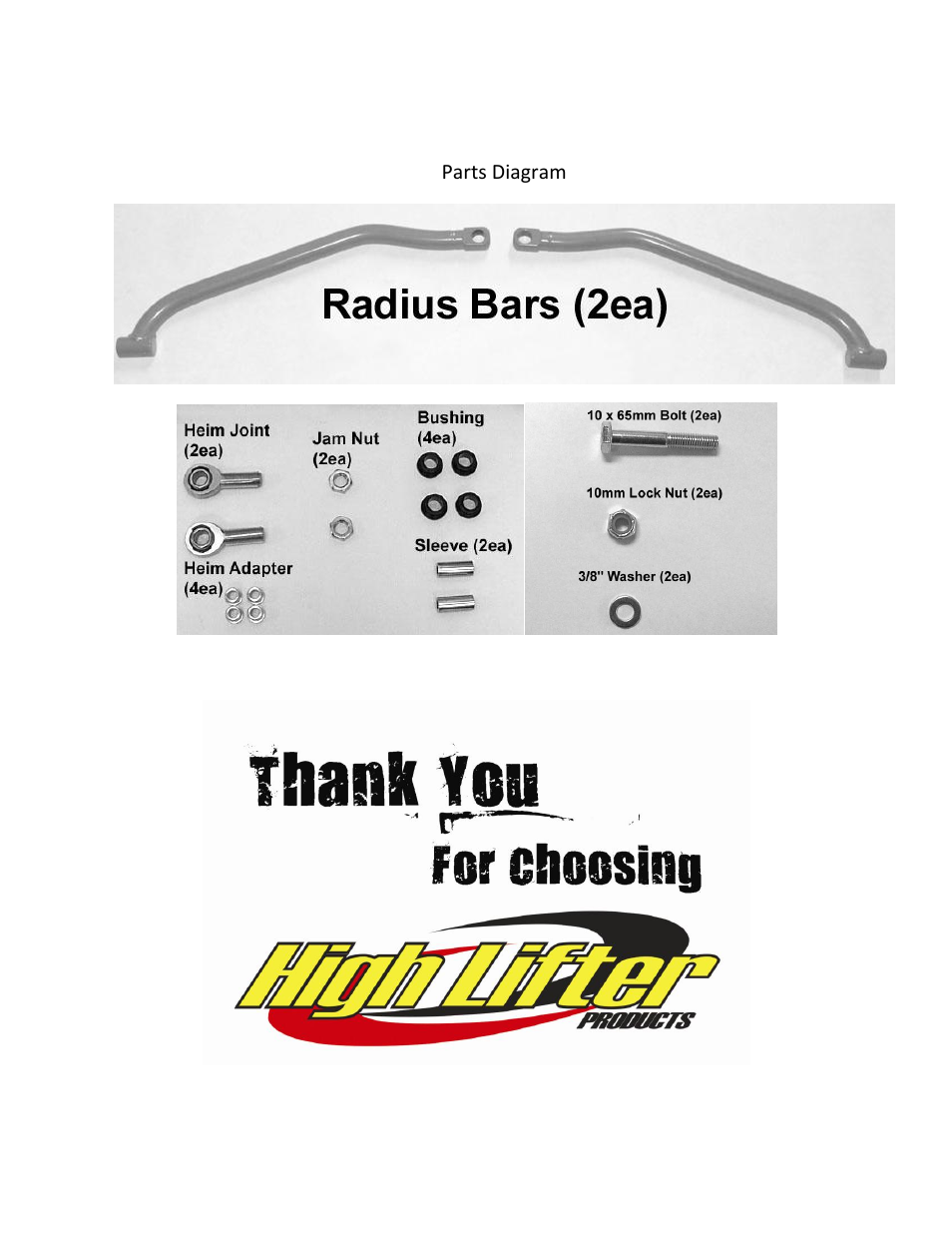 High Lifter Max Clearance Lower Arched Radius Bar for Polaris RZR 1000 XP User Manual | Page 2 / 6