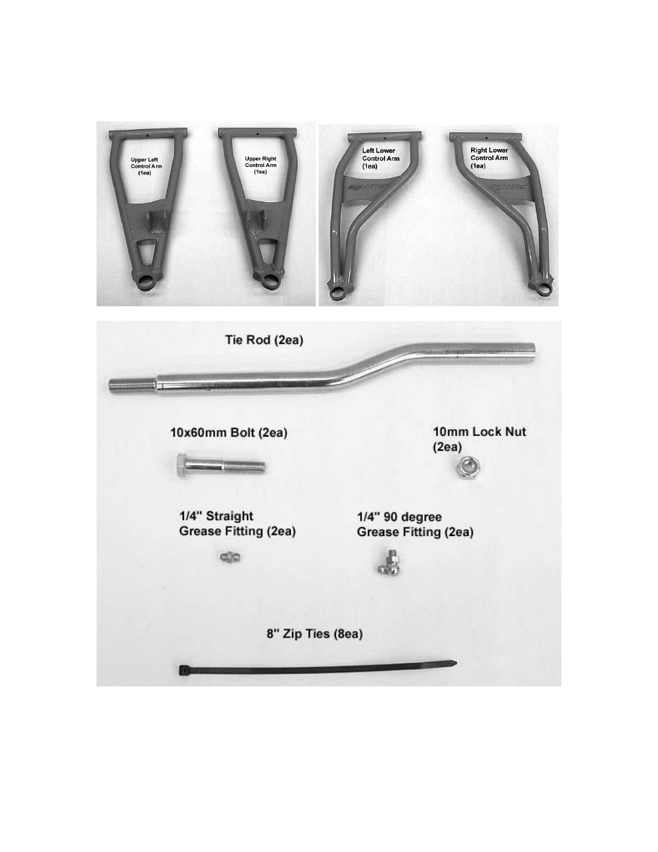 Parts diagram | High Lifter Max Clearance Front Forward Upper & Lower Control Arms for Polaris RZR 800 "S_"4"" User Manual | Page 2 / 7