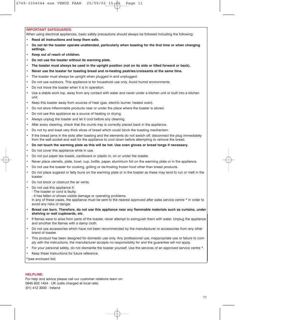 ROWENTA TO 810 VENUS User Manual | Page 11 / 20