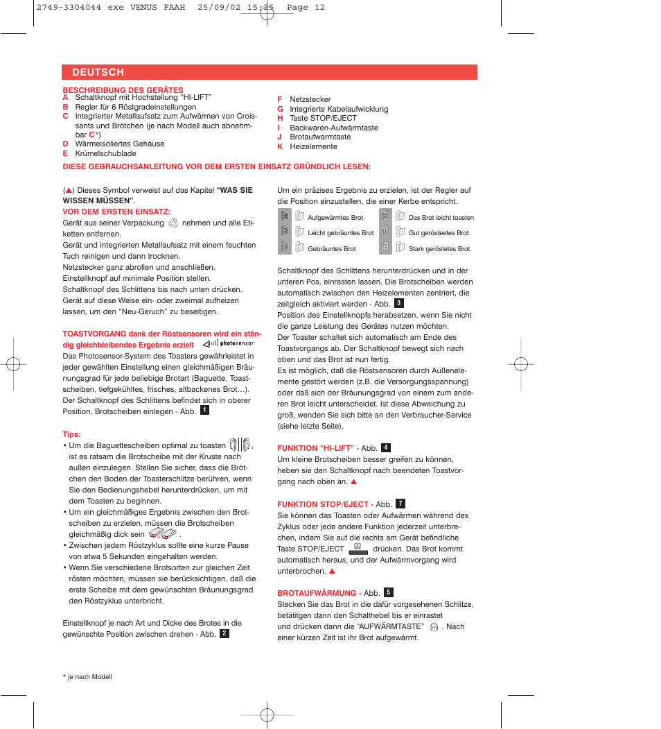 ROWENTA TO 810 VENUS User Manual | Page 12 / 20