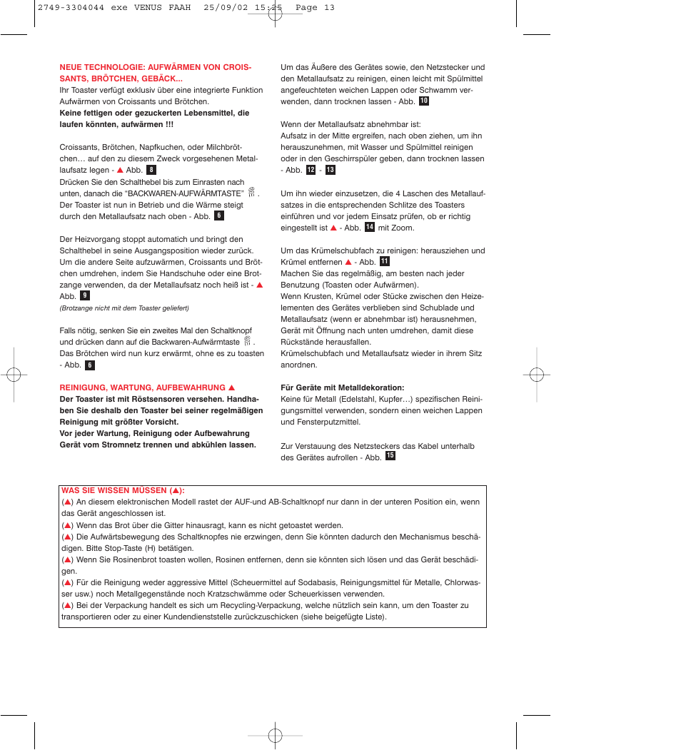 ROWENTA TO 810 VENUS User Manual | Page 13 / 20