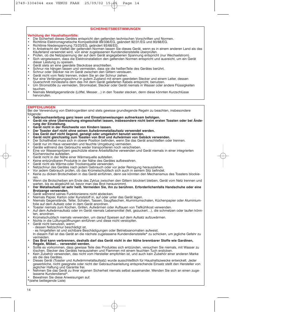 ROWENTA TO 810 VENUS User Manual | Page 14 / 20