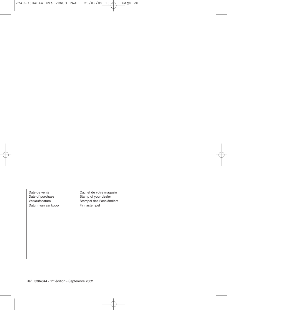 ROWENTA TO 810 VENUS User Manual | Page 20 / 20