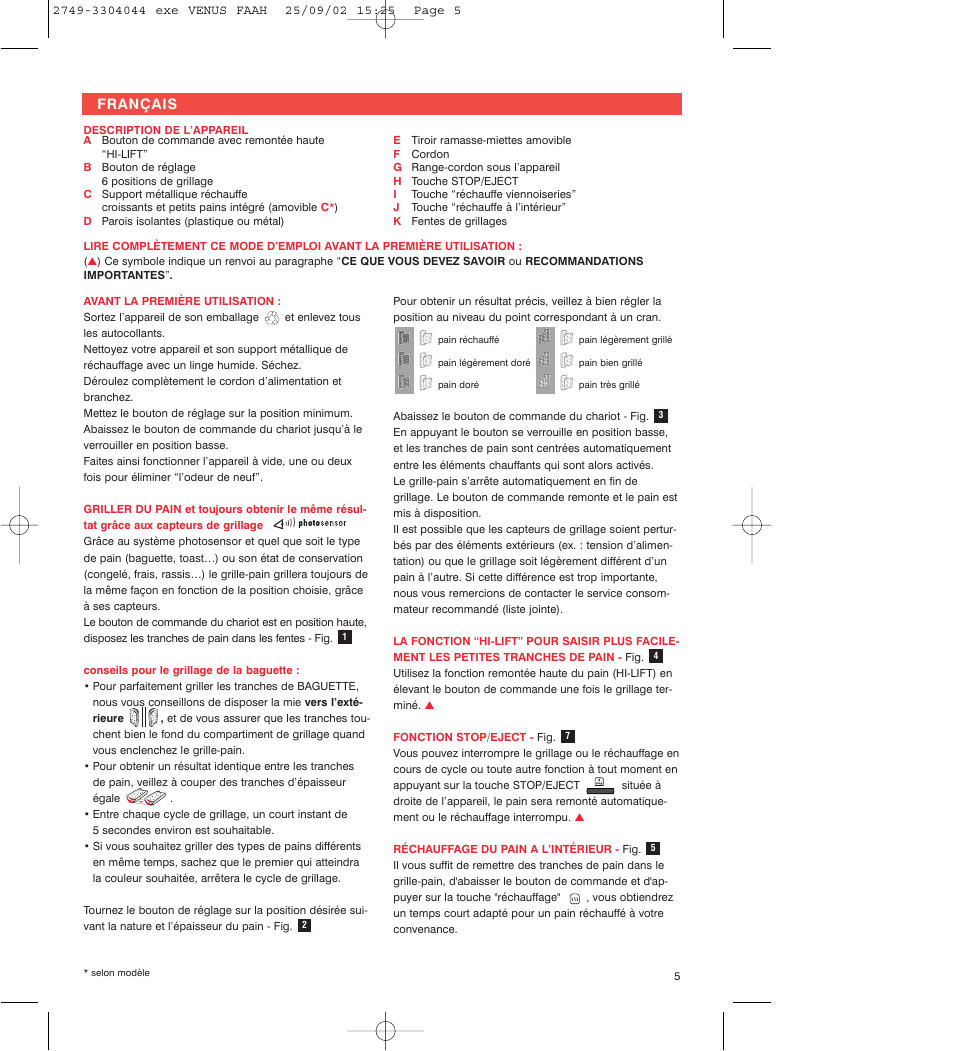 ROWENTA TO 810 VENUS User Manual | Page 5 / 20