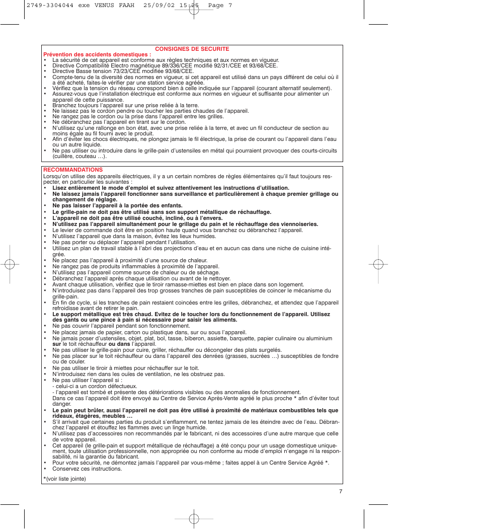 ROWENTA TO 810 VENUS User Manual | Page 7 / 20