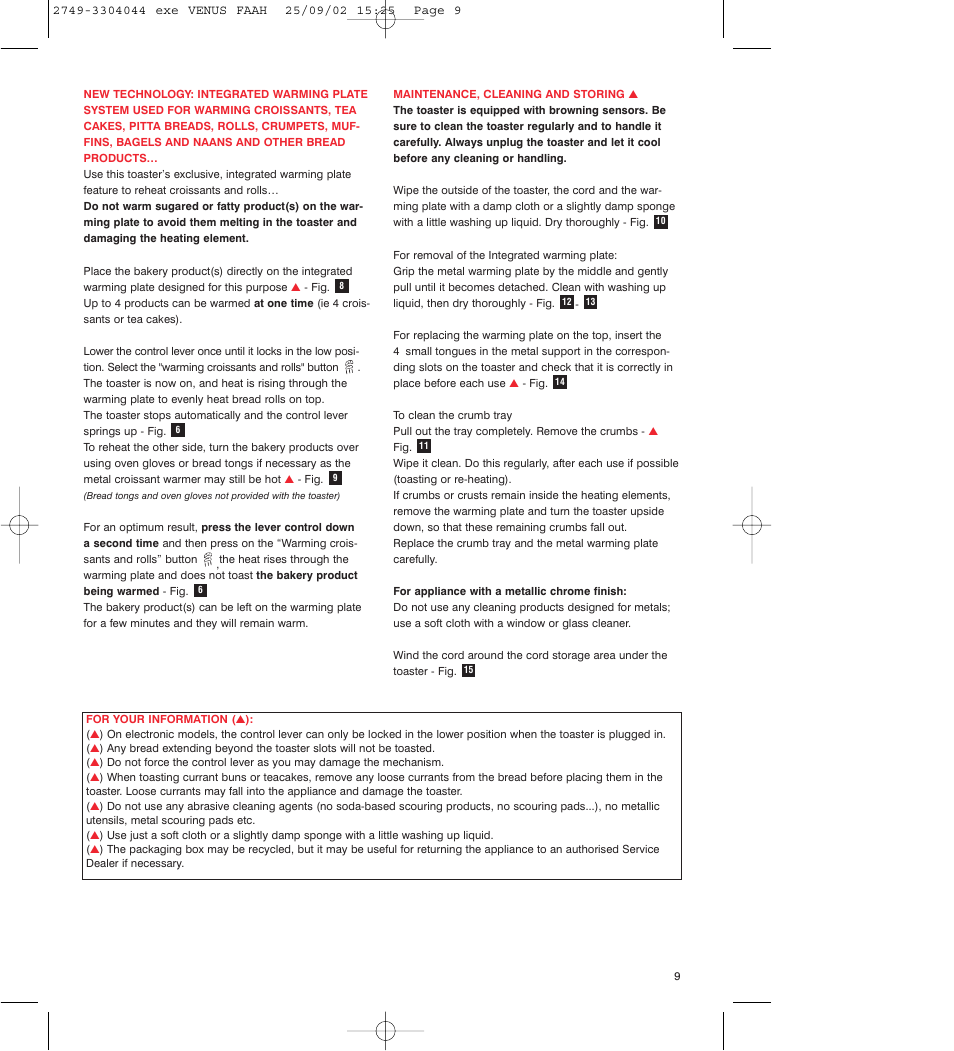 ROWENTA TO 810 VENUS User Manual | Page 9 / 20
