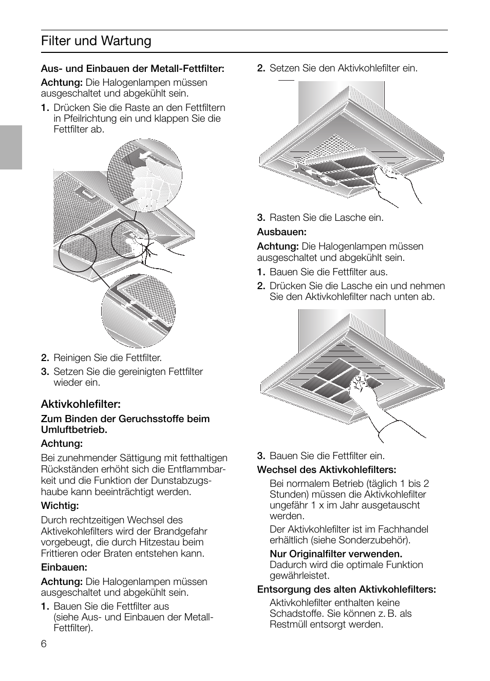 Filter und wartung | Siemens LC 46392 User Manual | Page 6 / 80