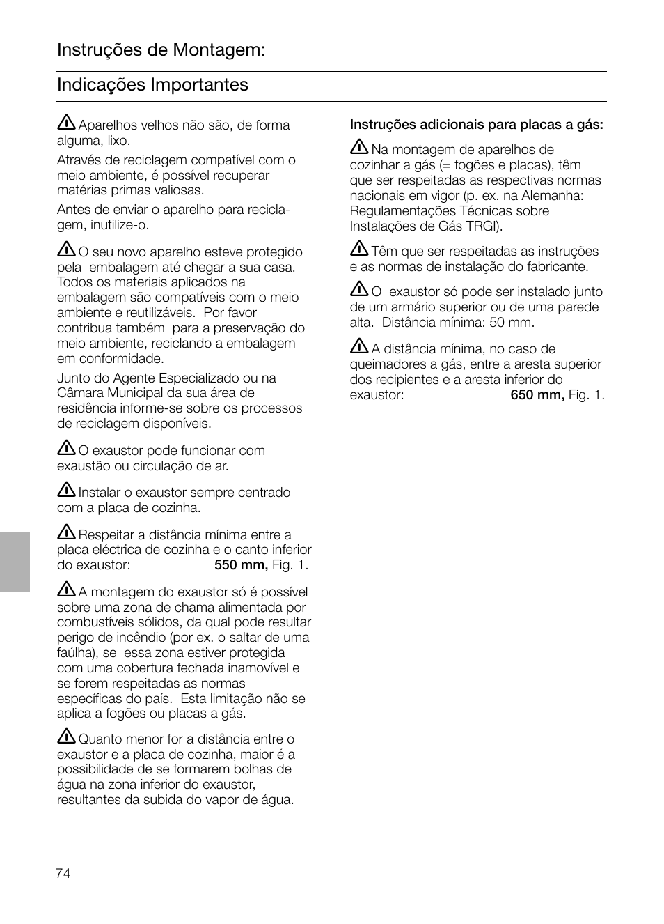 Indicações importantes instruções de montagem | Siemens LC 46392 User Manual | Page 74 / 80