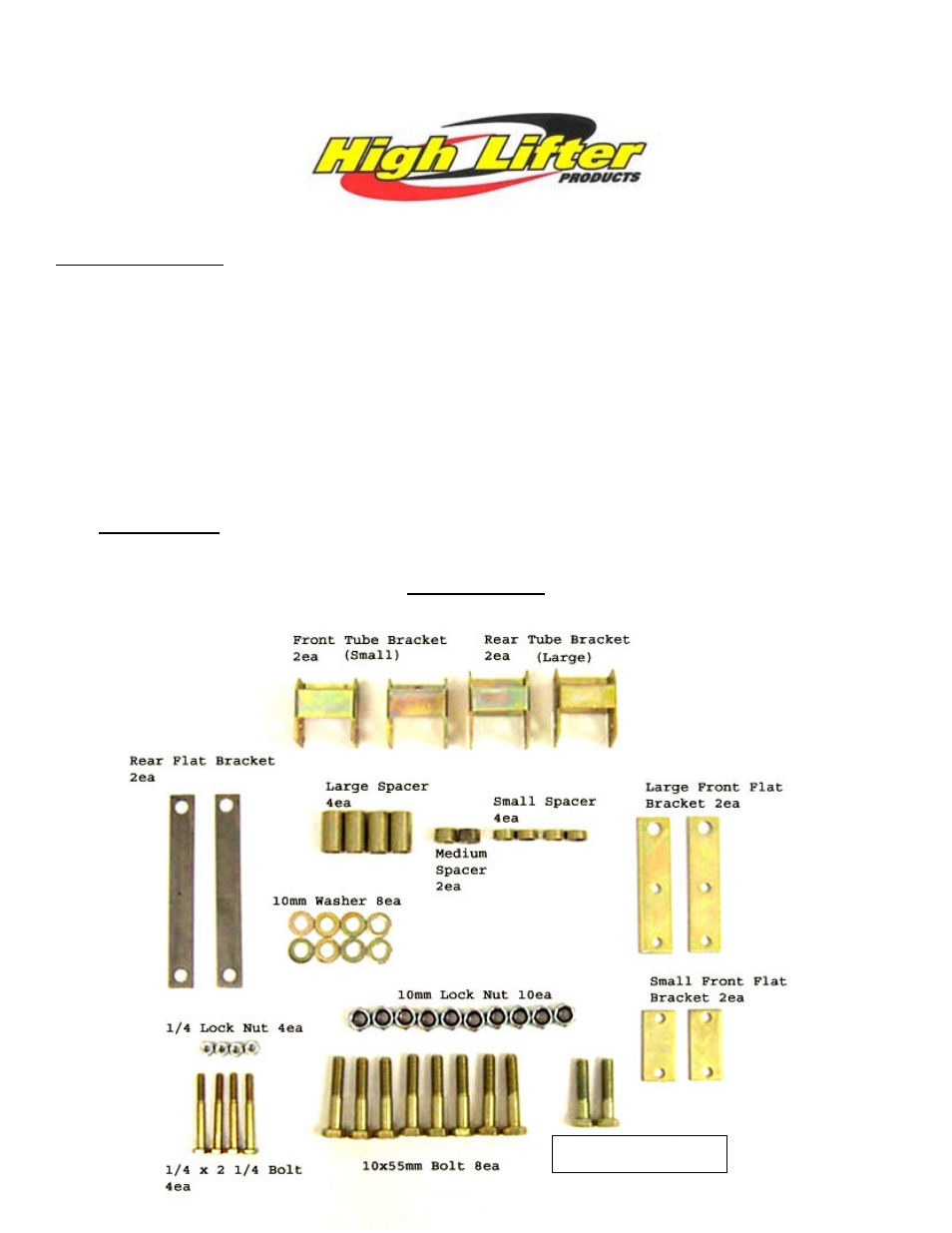 High Lifter Lift Kit for Suzuki Eiger 400 2x4, 4x4 (02-07) User Manual | 5 pages