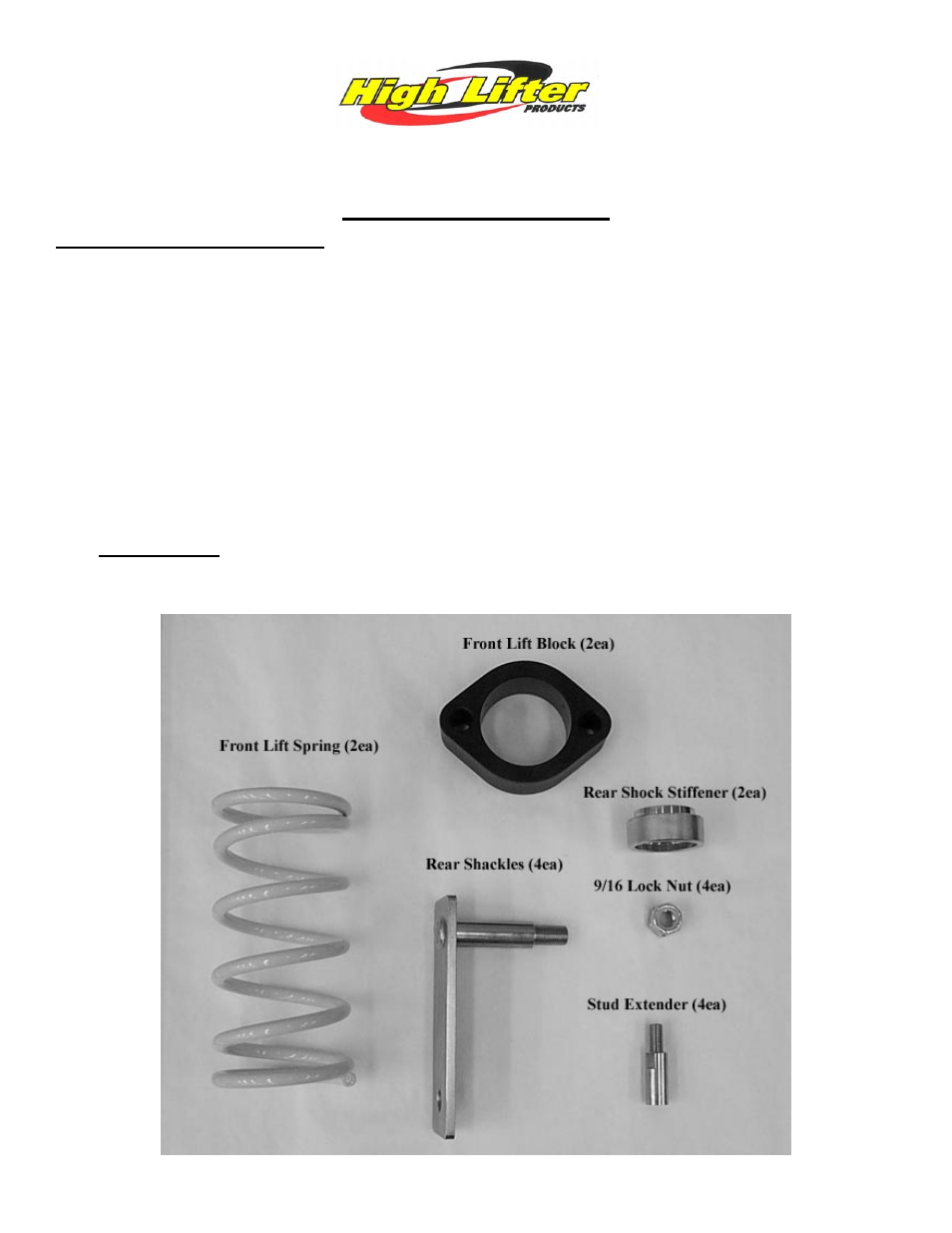 High Lifter Lift Kit for Kawasaki Mule 4010 User Manual | 8 pages