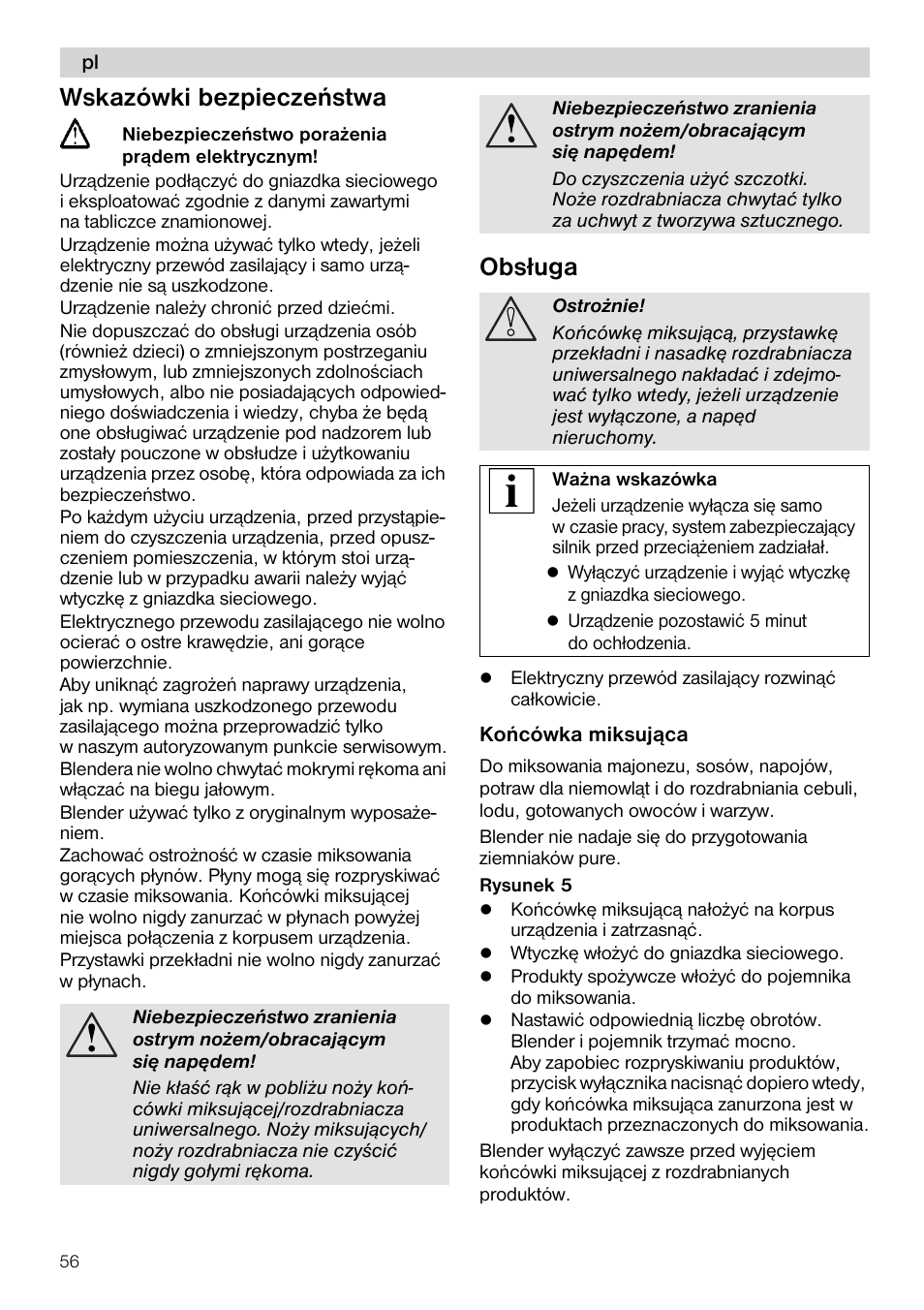 Wskazowki bezpieczehstwa, Kohcowka miksujqca | Siemens MQ 5 N 391 User Manual | Page 56 / 81