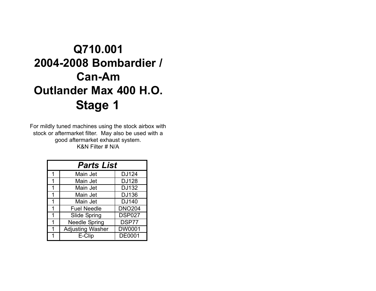 High Lifter DynoJet Jet Kit for Can-Am Outlander MAX 400 HO (04-08) User Manual | 2 pages