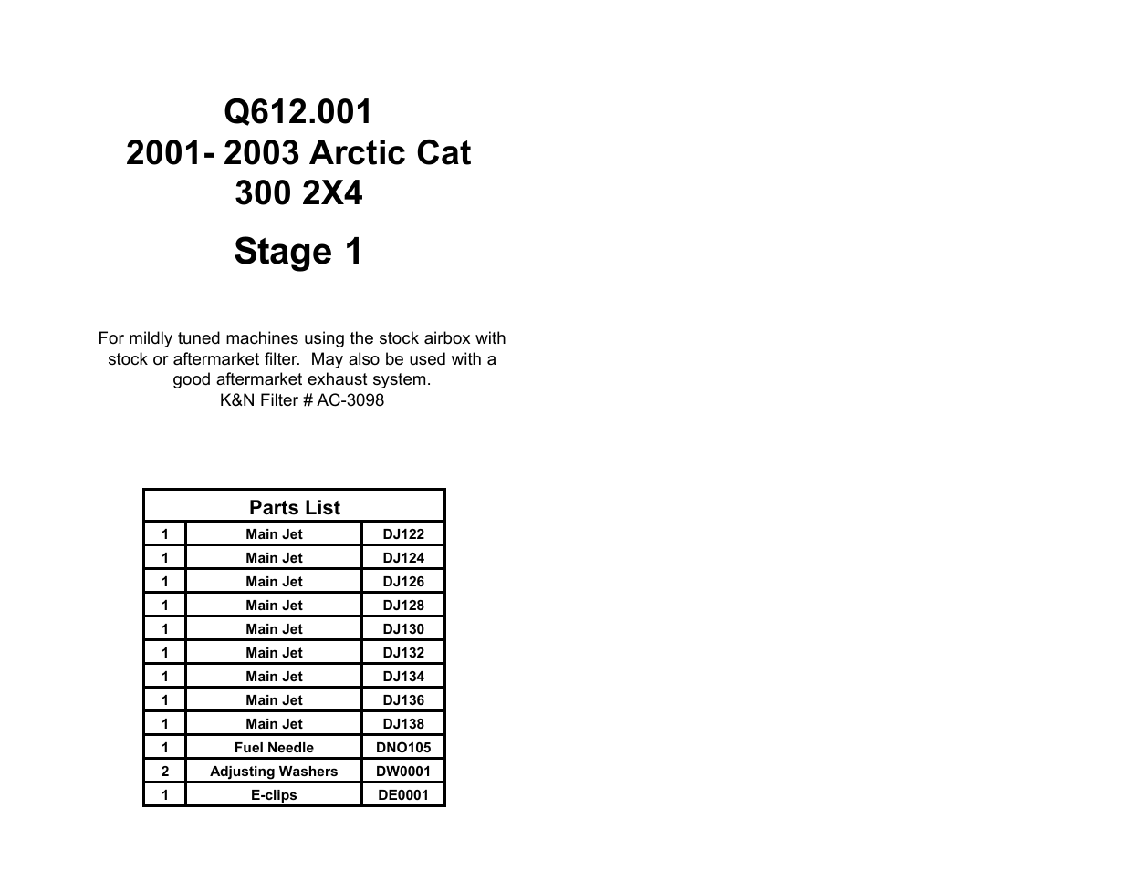 High Lifter DynoJet Jet Kit for Arctic Cat 300 2x4 (01-03) User Manual | 2 pages