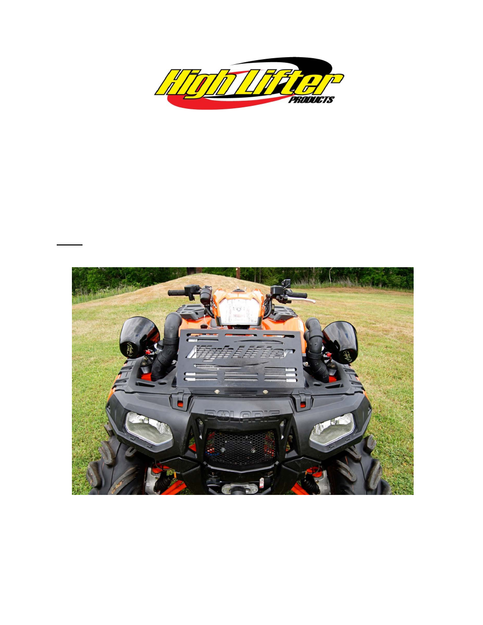 High Lifter Radiator Relocation Kit Low Profile - Polaris Sportsman 850 XP (09-13) User Manual | 15 pages