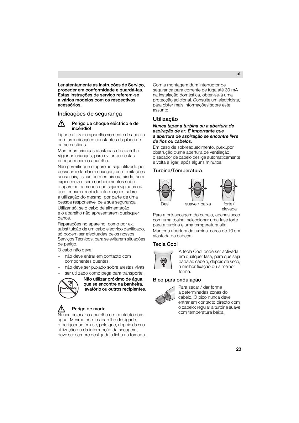 Utilizaçâo, Indicaçôes de segurança | Siemens PH 2313 D User Manual | Page 23 / 48