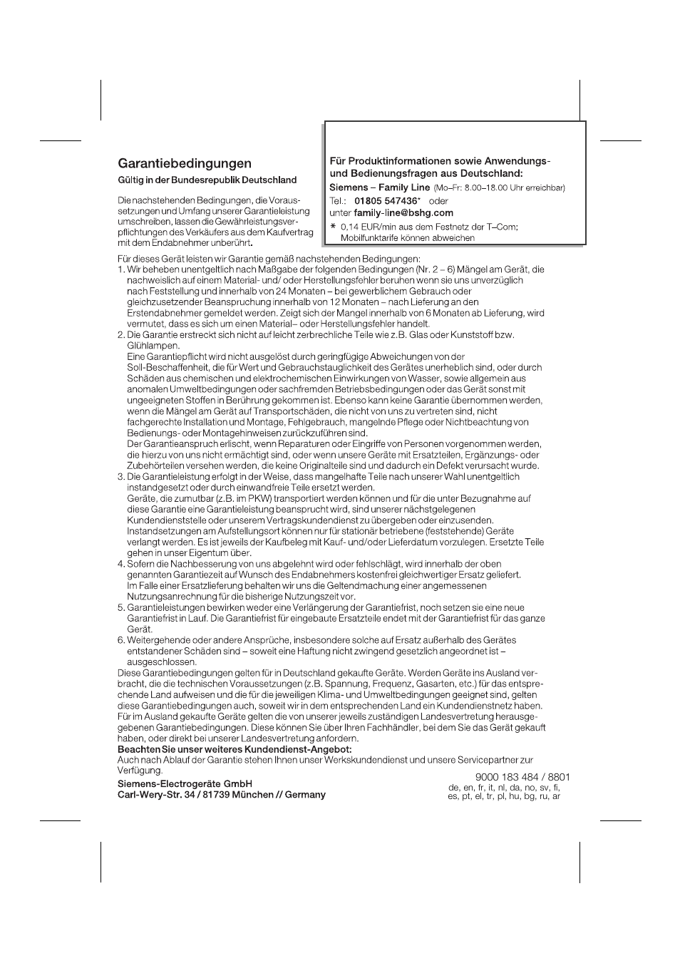 Garantiebedingungen | Siemens PH 2313 D User Manual | Page 48 / 48