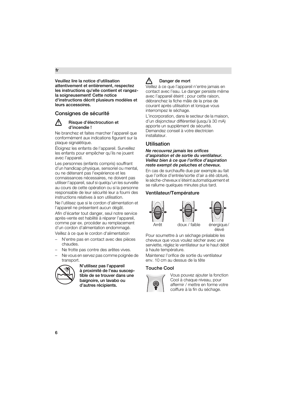 Touche cool, Consignes de sécurité, Utilisation | Siemens PH 2313 D User Manual | Page 6 / 48