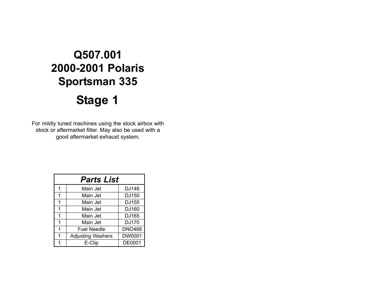 High Lifter DynoJet Jet Kit for Polaris Sportsman 335 (00-01) User Manual | 2 pages