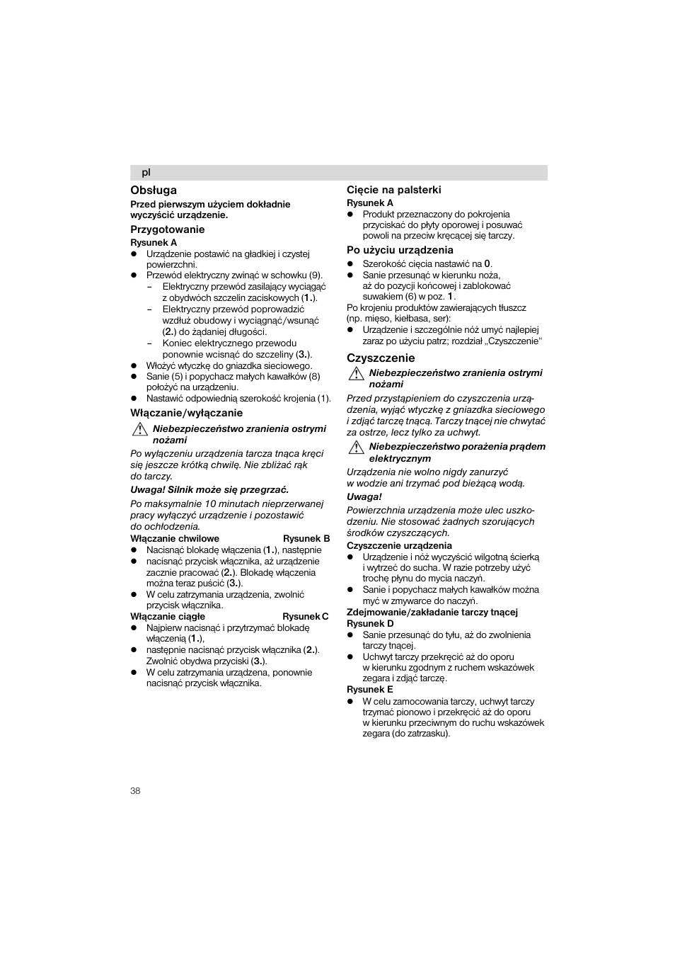 Obstuga, Czyszczenie | Siemens MS 65554 User Manual | Page 38 / 58