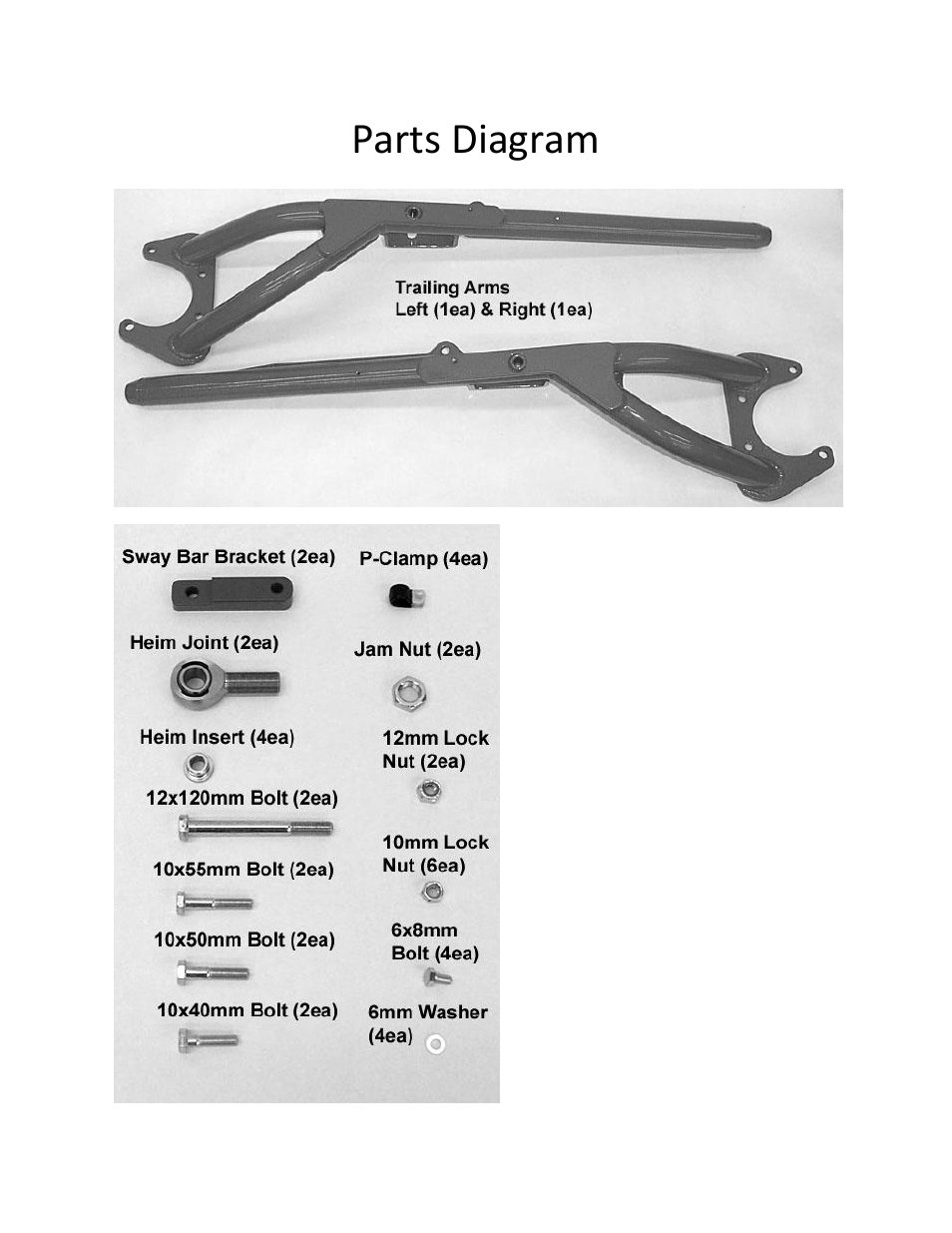 Parts diagram | High Lifter Max Clearance Series Trailing Arm Kit for Polaris RZR XP 900 User Manual | Page 2 / 9