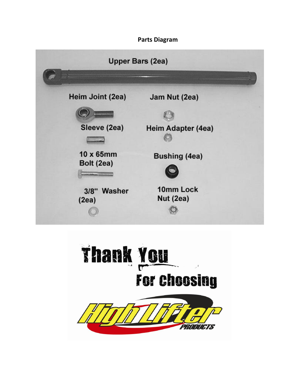 High Lifter Upper Straight Radius Bar for Polaris RZR 1000 XP (2014) User Manual | Page 2 / 5
