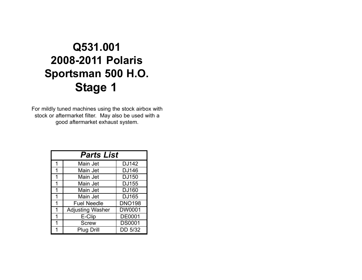 High Lifter DynoJet Jet Kit for Polaris Sportsman 500 HO (08-13) User Manual | 2 pages