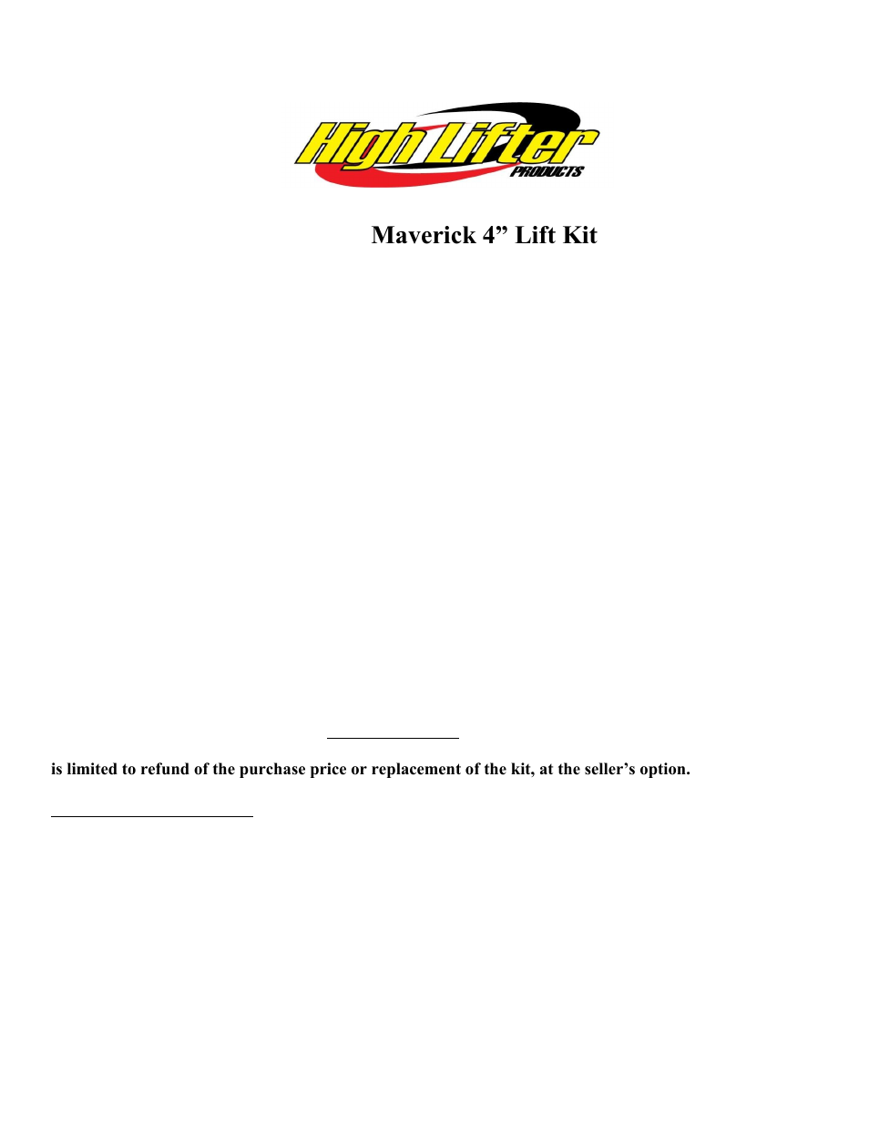 High Lifter Lift Kit for Can-Am Maverick 1000 (2013) - Signature Series User Manual | 15 pages