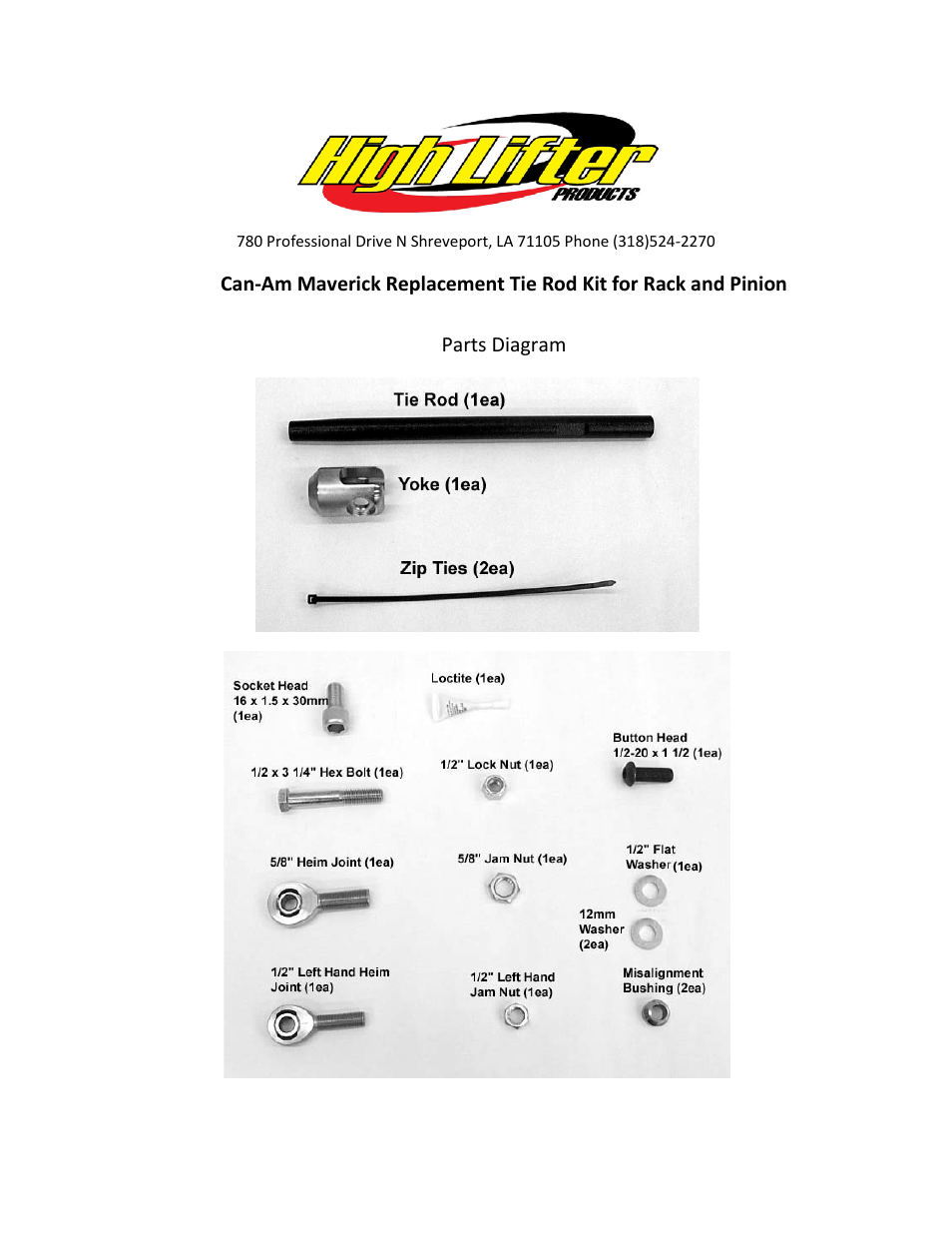 High Lifter Tie Rod__Rack End Upgrade Kit for Can-Am Maverick 1000 (2013) Pro Series User Manual | 7 pages