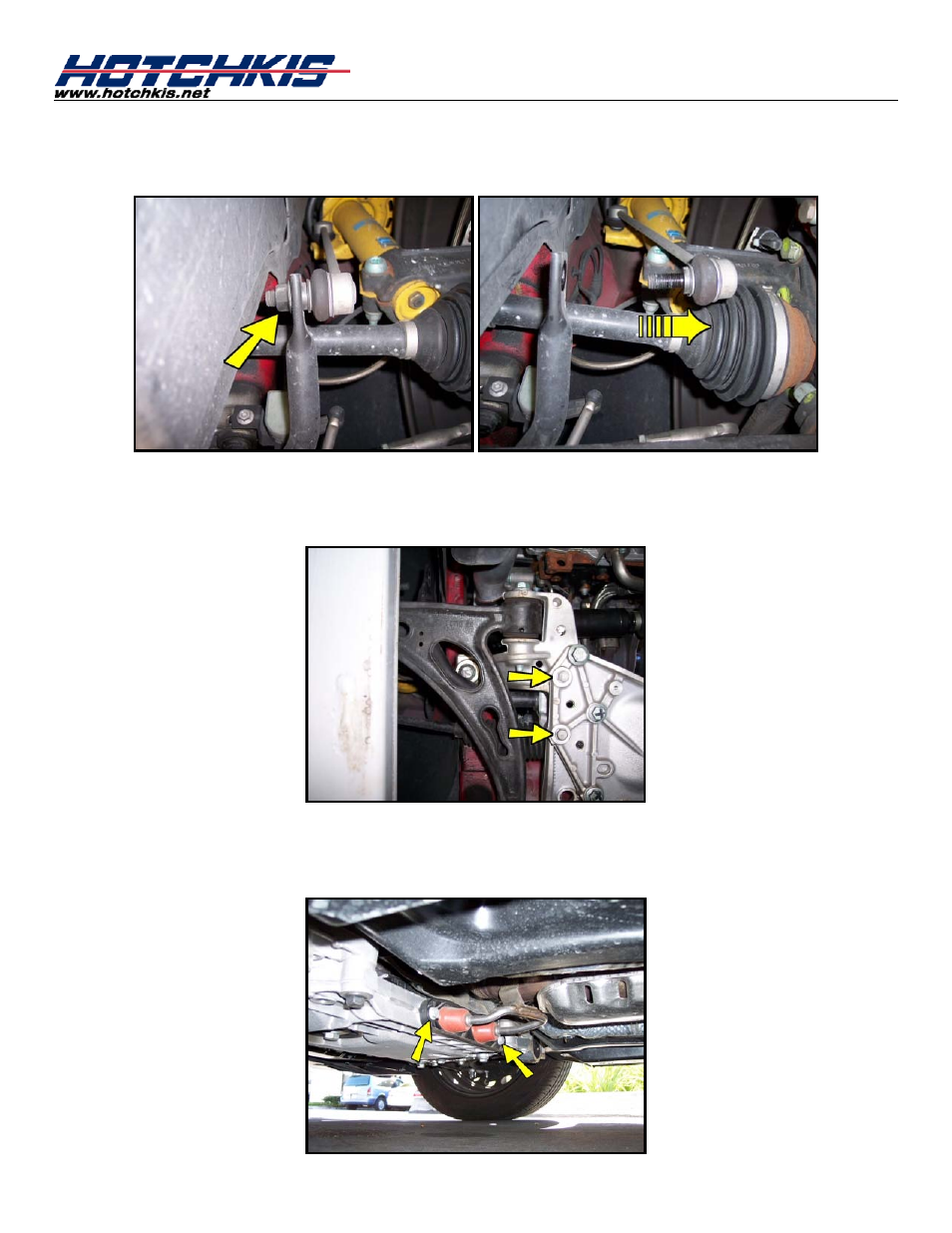 Detach, Links, Unbolt sway bar bushing brackets | Undo, Exhaust, Hangers | Hotchkis 22833R VW MKV, MKVI Rear Sport Sway Bar User Manual | Page 2 / 12