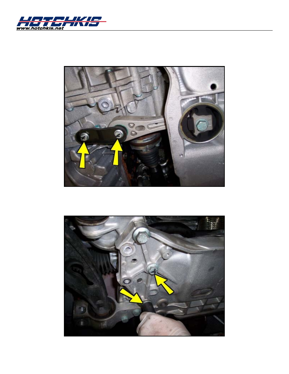Disconnect, Lower, Engine | Mount, Disconnect the steering rack from subframe | Hotchkis 22833R VW MKV, MKVI Rear Sport Sway Bar User Manual | Page 3 / 12