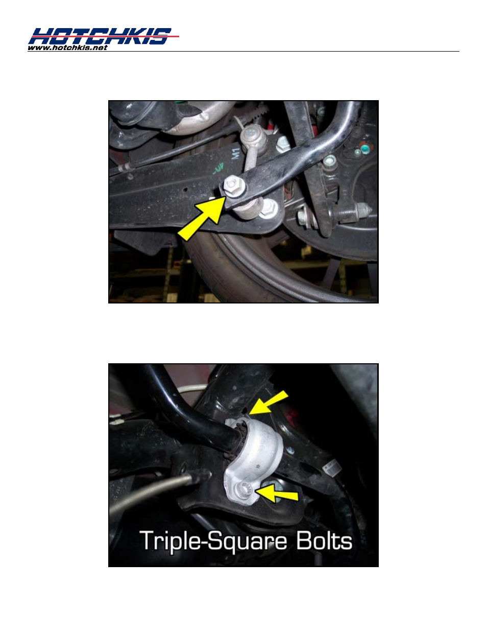 Detach end links, Undo the sway bar bushing bracket bolts | Hotchkis 22833R VW MKV, MKVI Rear Sport Sway Bar User Manual | Page 8 / 12