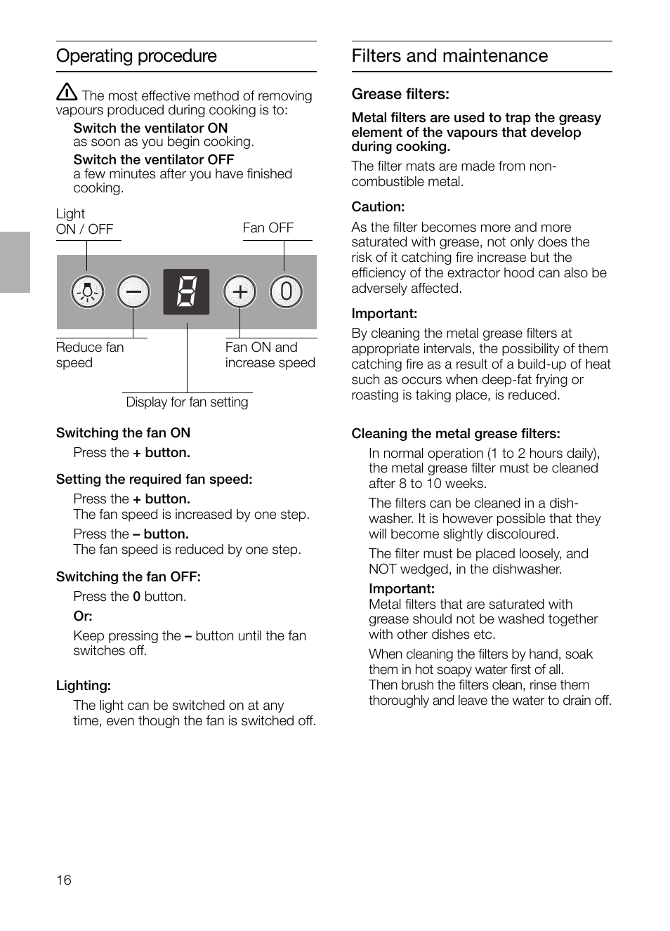 Operating procedure, Filters and maintenance | Siemens LC 46052 User Manual | Page 16 / 80