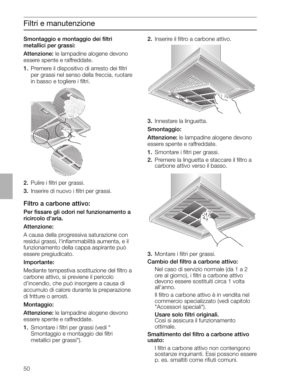 Filtri e manutenzione | Siemens LC 46052 User Manual | Page 50 / 80