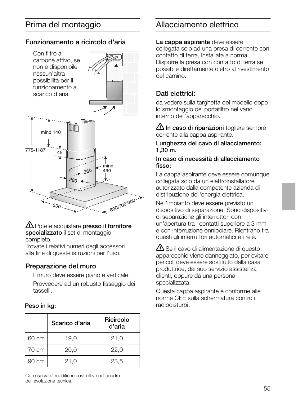 Allacciamento elettrico, Prima del montaggio | Siemens LC 46052 User Manual | Page 55 / 80