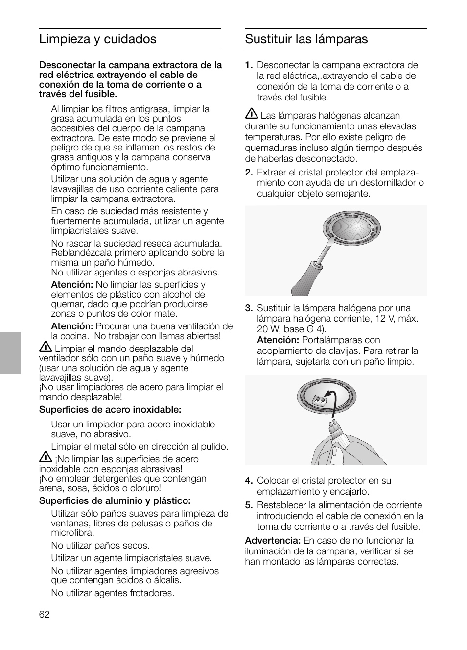 Limpieza y cuidados, Sustituir las lámparas | Siemens LC 46052 User Manual | Page 62 / 80