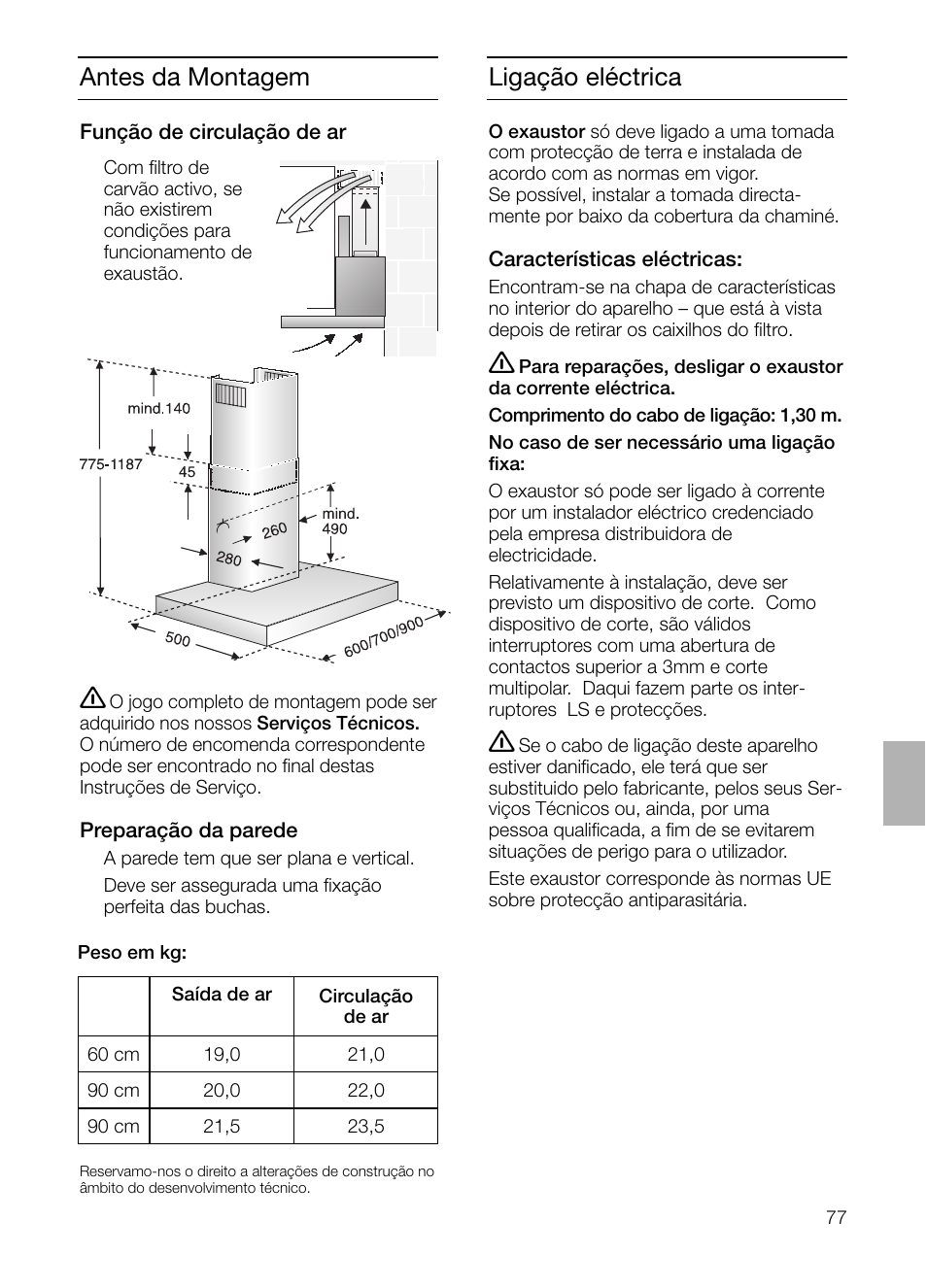 Ligação eléctrica, Antes da montagem | Siemens LC 46052 User Manual | Page 77 / 80