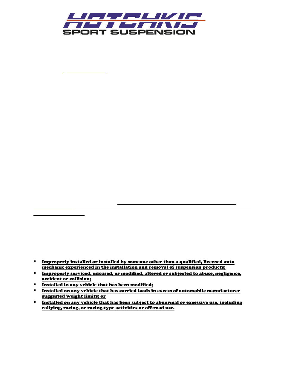 Uinstalled in any vehicle that has been modified, Hotchkis performance llc, Return policy & limited warranty | Hotchkis 3002 1979-1993 Mustang Caster Camber Plate User Manual | Page 5 / 7