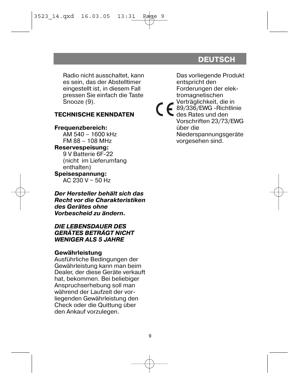 Deutsch | Vitek VT-3523 User Manual | Page 10 / 52