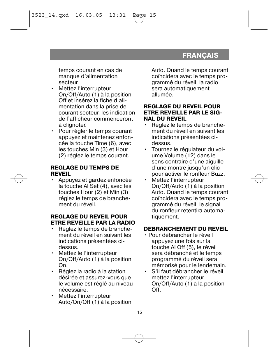 Français | Vitek VT-3523 User Manual | Page 16 / 52