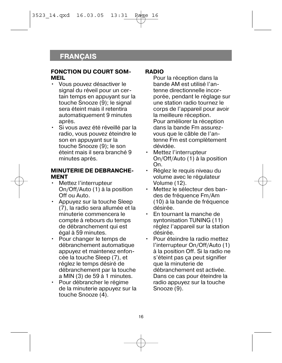 Français | Vitek VT-3523 User Manual | Page 17 / 52