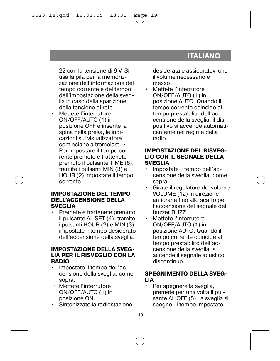 Italiano | Vitek VT-3523 User Manual | Page 20 / 52